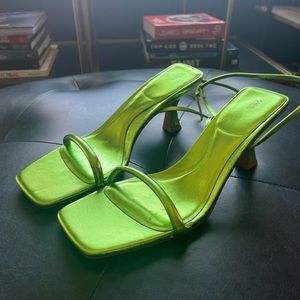 ZARA metallic lime green heeled sandals